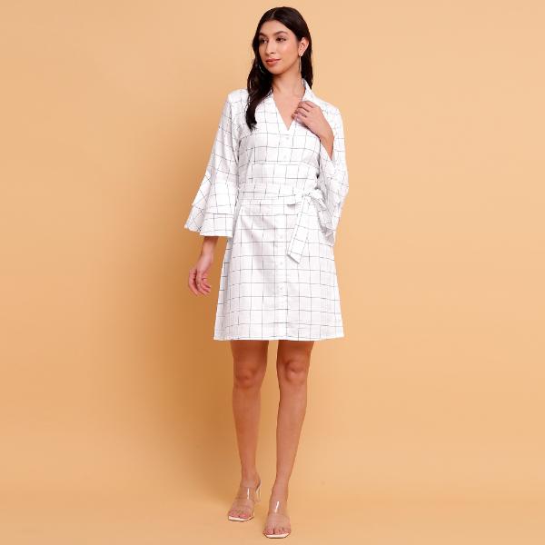 White check shirt cum dress with detachable belt